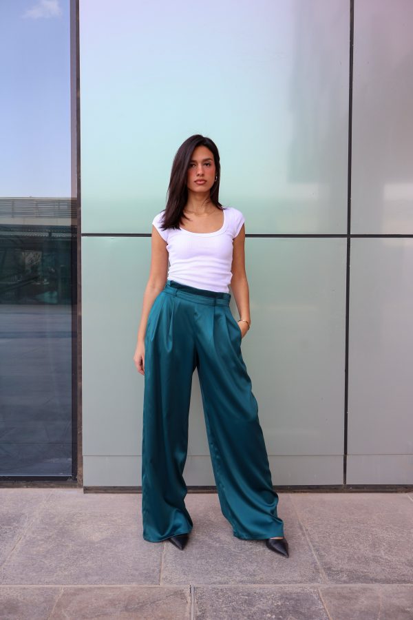 Satin Muse Pants in Petrol Blue