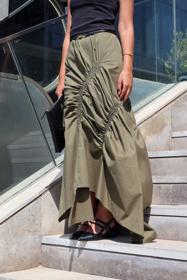 Ruched Skirt in Olive - Image 4