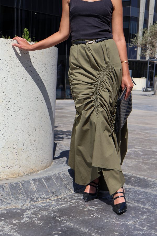 Ruched Skirt in Olive - Image 3