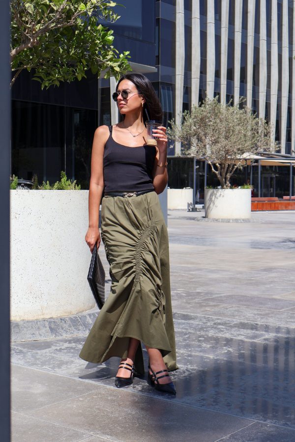 Ruched Skirt in Olive - Image 2